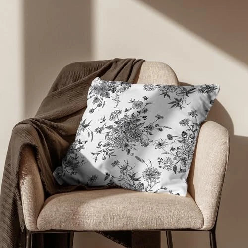 Black and White Floral Pillow Covers Home 18" x 18" (Pack of 2) Floral Black