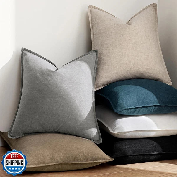 EMEMA Decorative Linen Throw Pillow Covers 20x20 Inch Navy Blue Boho Farmhous