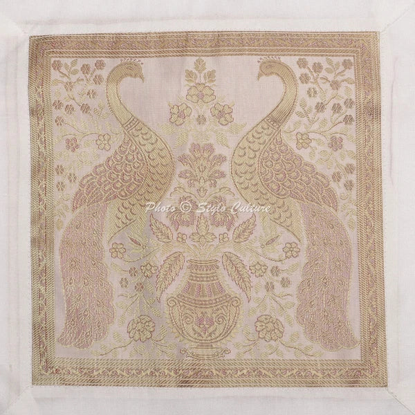 White Cushion Cover Brocade Jacquard Gypsy Boho Tribal Ethnic Hippie Pillow