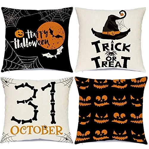 Halloween Decorations Throw Pillow Covers Set of 4 Happy 18" x 18" (Pack of 4)