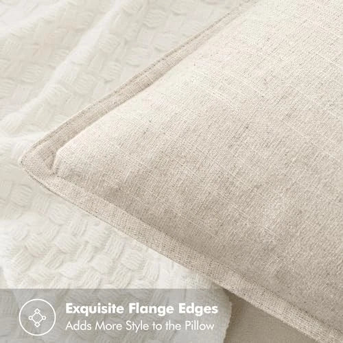 Decorative Linen Lumbar Pillow Covers 20" x 12" (Pack of 2) 2 Natural Beige