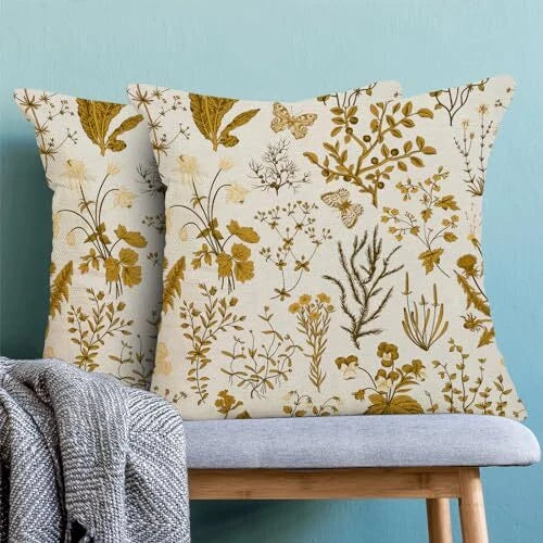 Summer Pillow Covers Set of 2,Mustard 18x18 Inch Mustard Yellow Wild Floral