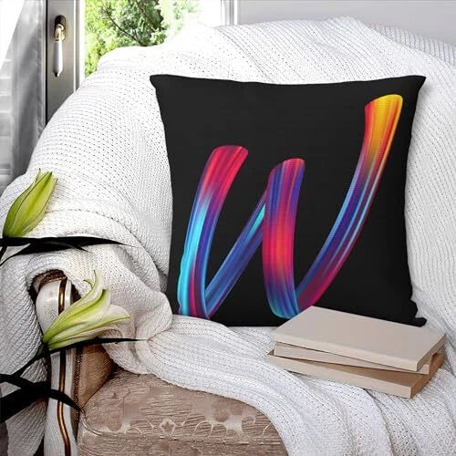 Letter Style Square Throw Pillow Covers 18 x 18 Inch, Novelty Colorful Letter-w