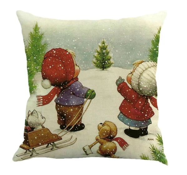 1x 45x45cm Sofa Cushion Cover Pillow Case Christmas Xmas Snow Kids Sledge UK