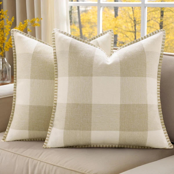 Buffalo Plaid Check Fall Throw Pillow Covers 18x18 Set of 2, Outdoor Decorati...