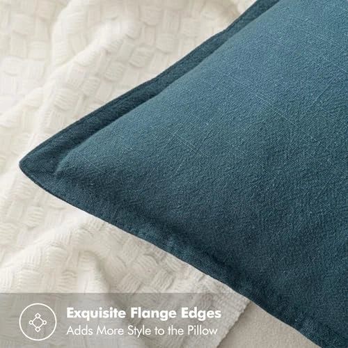 Decorative Linen Pillow Covers 16x16 Inch Boho 16" x 16" (Pack of 2) 2 Blue