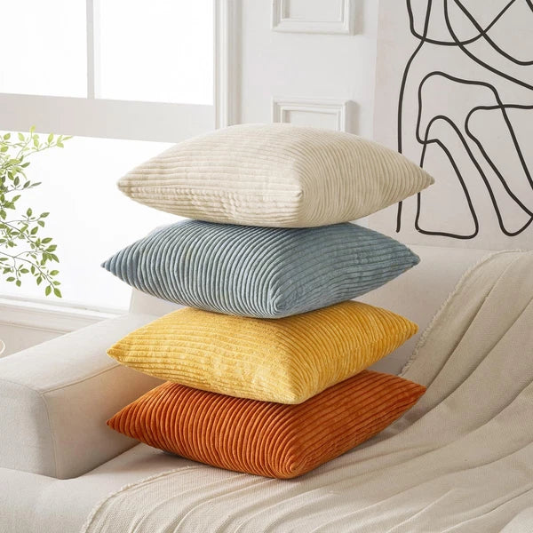 Volcanics Set of 4 Orange Teal Corduroy Decorative Couch Throw Pillow Covers ...