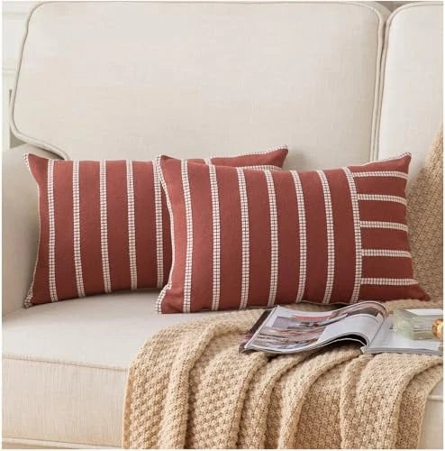 Boho Fall Throw Pillow Covers 12x20 Set of 2 Soft 12" x 20" (Pack of 2) Rust