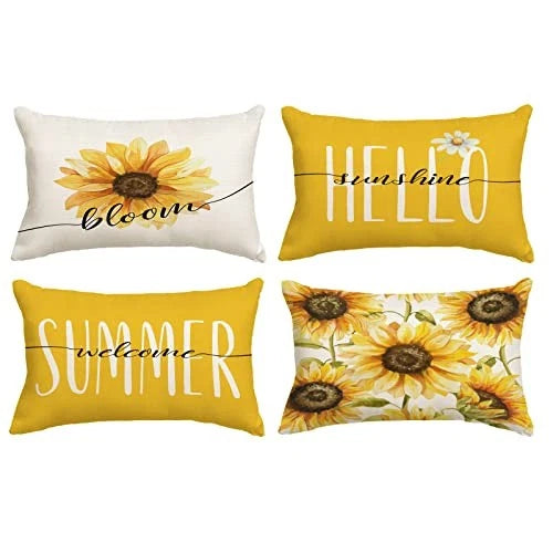 Sunflower Pillow Covers 12x20 Set of 4 Summer 20" x 12" (Pack of 4) B-summer 07