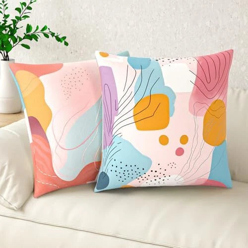 Throw Pillow Covers, 18x18 Inch Cotton Linen Pillow 2pcs-colorful Abstract Art