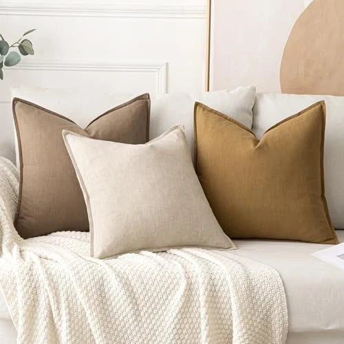 Decorative Linen Lumbar Pillow Covers 20" x 12" (Pack of 2) 2 Natural Beige