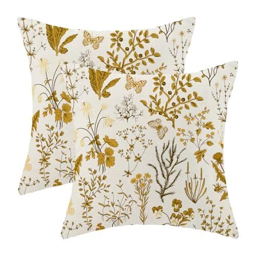 Summer Pillow Covers Set of 2,Mustard 18x18 Inch Mustard Yellow Wild Floral