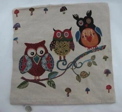 Owls On Branch Cover Cotton Pillow Case Sofa Home Decor
