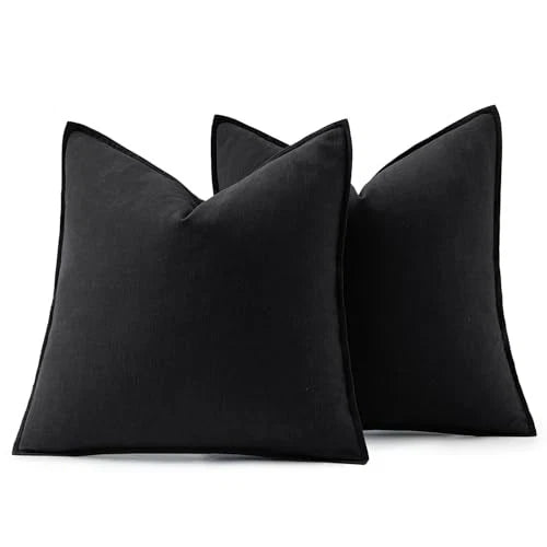 Decorative Linen Pillow Covers8x8 Inch Boho 28" x 28" (Pack of 2) 2 Black