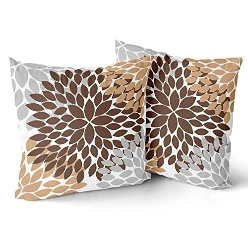 Dahlia Brown Pillow Covers 18X18 In Coffee Colored Grey 18x18 Inches Dark Brown