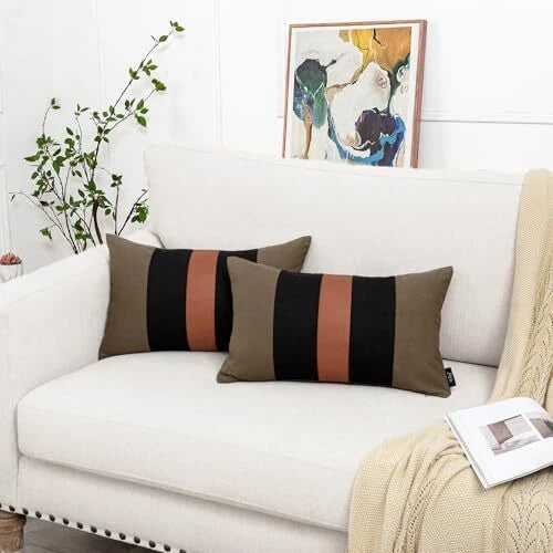 12x20 Farmhouse Pillow Covers Set of 2 20" x 12" (Pack of 2) Brown & Black
