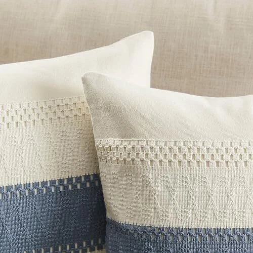 2 Pack Cotton Boho Lumbar Throw Pillow cover 12x20 Inch Pack of 2 Contrast/Blue