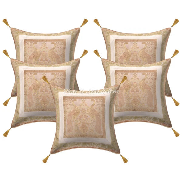 White Cushion Cover Brocade Jacquard Gypsy Boho Tribal Ethnic Hippie Pillow