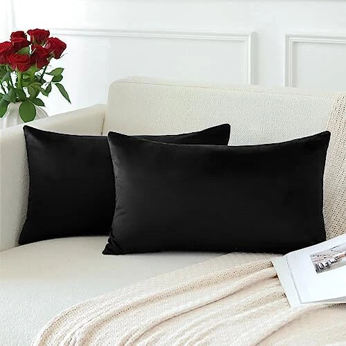Pack of 2 Velvet Soft Solid Decorative Throw 16x24 Inch (Pack of 2) Black