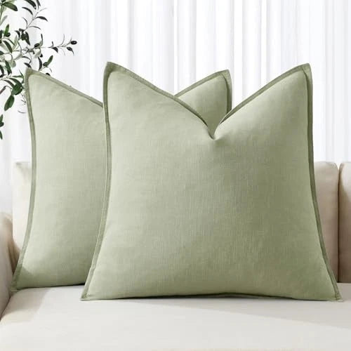 Decorative Linen Pillow Covers 18x18 Inch 18" x 18" (Pack of 2) 2 Light Green