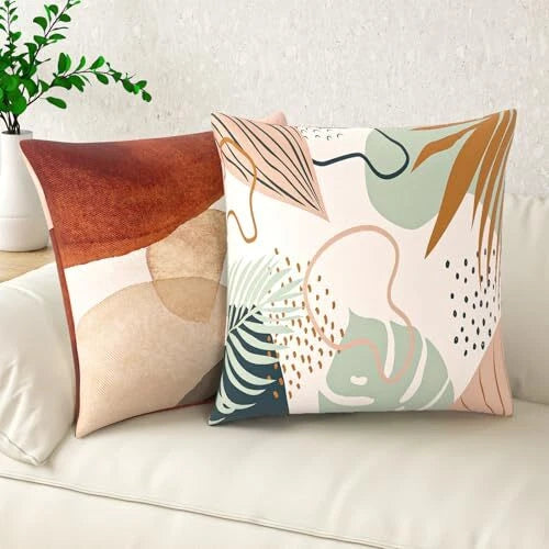 Throw Pillow Covers, 18x18 Inch Cotton Linen Pillow Cases 2pcs-abstract Spots