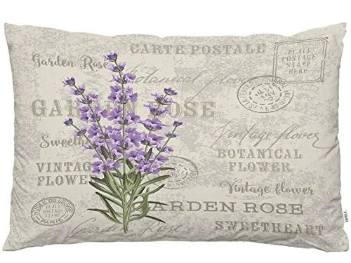 Throw Pillow Cover Vintage Flowers Lavender 30" x 20" (Pack of 1) Multi-a79
