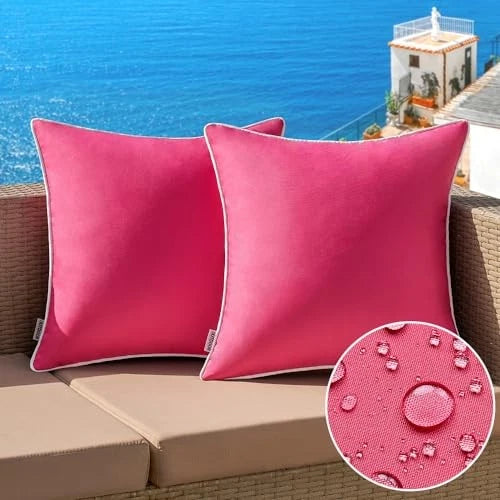 Pack of 2 Outdoor Waterproof Pillow Covers 18" x 18" (Pack of 2) Hot Pink
