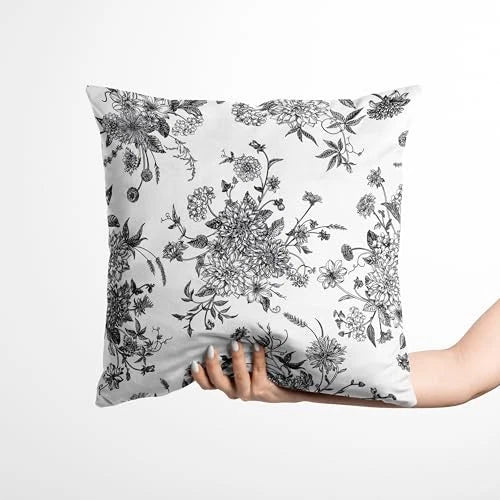 Black and White Floral Pillow Covers Home 18" x 18" (Pack of 2) Floral Black
