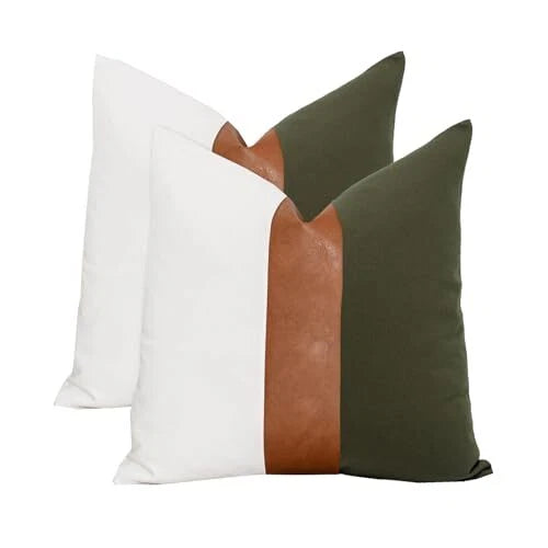 Set of 2 Farmhouse Cotton Throw Pillow Covers 18" x 18" (Pack of 2) Olive Green