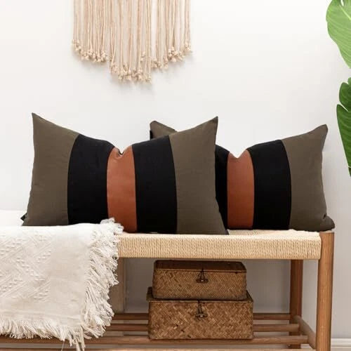 12x20 Farmhouse Pillow Covers Set of 2 20" x 12" (Pack of 2) Brown & Black