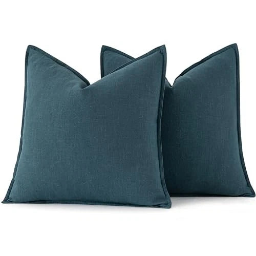 Decorative Linen Pillow Covers 16x16 Inch Boho 16" x 16" (Pack of 2) 2 Blue