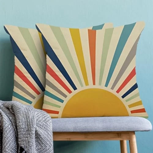 Summer Pillow Covers 18 x 18 Inch Set of 2 18" x 18" (Pack of 2) Rainbow Sun-2