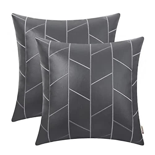 Faux Leather Pillow Covers 20 X 20 20" x 20" (Pack of 2) Gray - Geometric - a