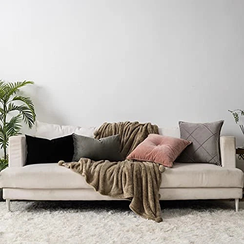 Decorative Lumbar Velvet Throw Pillow Covers 12x20 12" x 20" (Pack of 2) Ash