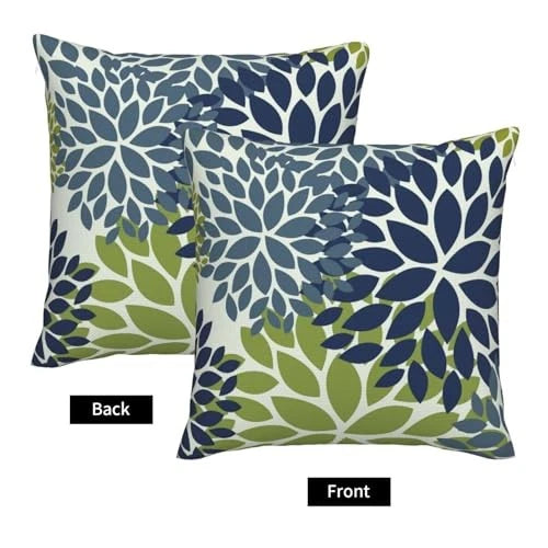 Navy Teal Pillow Covers 18x18 Set of 2 Dahlia 18" x 18" (Pack of 2) Blue Green