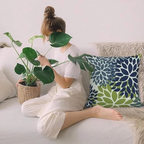 Navy Teal Pillow Covers 18x18 Set of 2 Dahlia 18" x 18" (Pack of 2) Blue Green