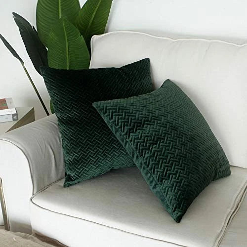 Set of 2, Decorative Velvet Bed Throw Pillow 18"x18", 2 Pieces Dark Green
