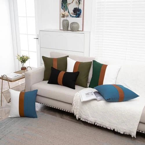 Set of 2 Farmhouse Cotton Throw Pillow Covers 18" x 18" (Pack of 2) Olive Green