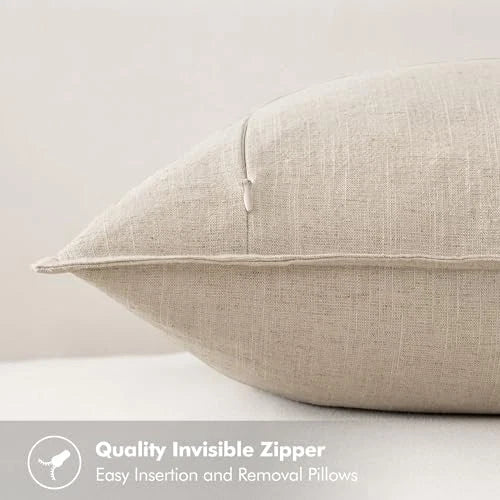 Decorative Linen Lumbar Pillow Covers 20" x 12" (Pack of 2) 2 Natural Beige