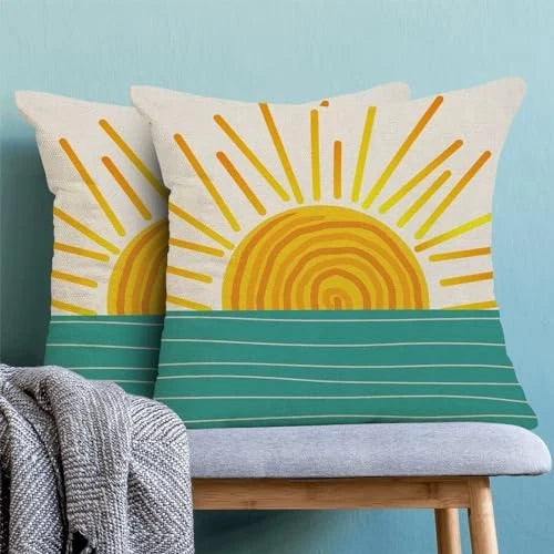 Summer Sunshine Pillow Covers 18x18 Inch Set of 2, 18" x 18" (Pack of 2) Sun3
