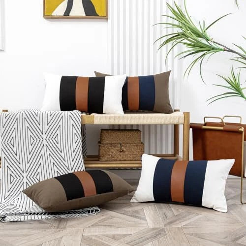 12x20 Farmhouse Pillow Covers Set of 2 20" x 12" (Pack of 2) Brown & Black
