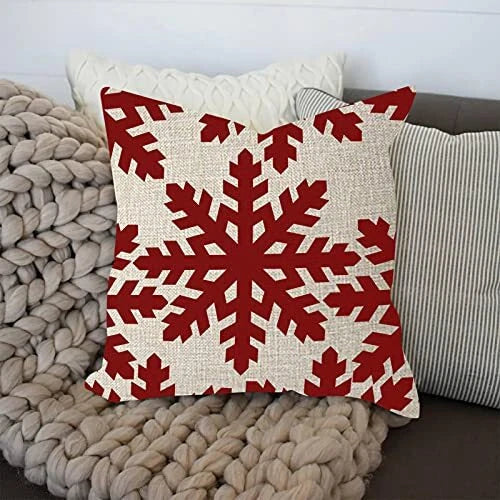 Christmas Snowflakes Throw Pillow Cover Beautiful Red Snowflakes 20" x 20" 12