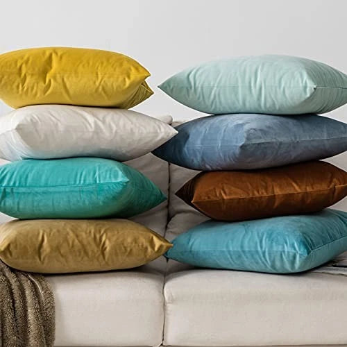 Decorative Lumbar Velvet Throw Pillow Covers 12" x 20" (Pack of 2) Seafoam