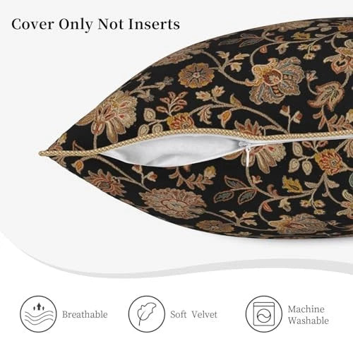 Vintage Tapestry Velvet Pillow Covers 20" x 20" (Pack of 1) Vitage Flowers