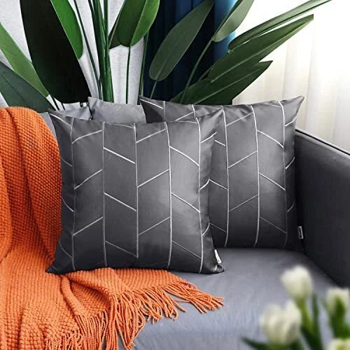 Faux Leather Pillow Covers 20 X 20 20" x 20" (Pack of 2) Gray - Geometric - a