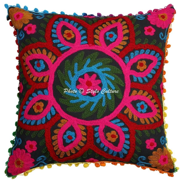 Suzani Cushion Cover Embroidered Sofa Cover Decorative Bohemian Home Decor