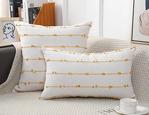 Set of 2 Boho Lumbar Throw Pillow Covers 20" x 12" (Pack of 2) Yellow