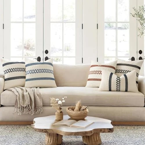Set of 2 Boho Decorative Pillow Covers 18x18 Inch 18" x 18" (Pack of 2) Blue