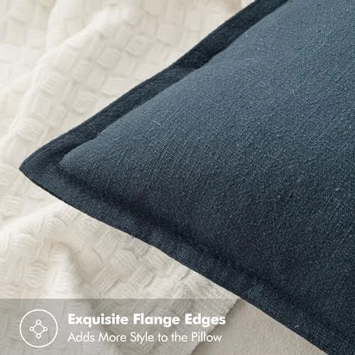 Decorative Linen Pillow Covers 16x16 Inch 16" x 16" (Pack of 2) 2 Navy Blue