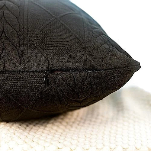 Set of 2 Black Decorative knit Throw Pillow Cover Soft knit Pillow Case,
